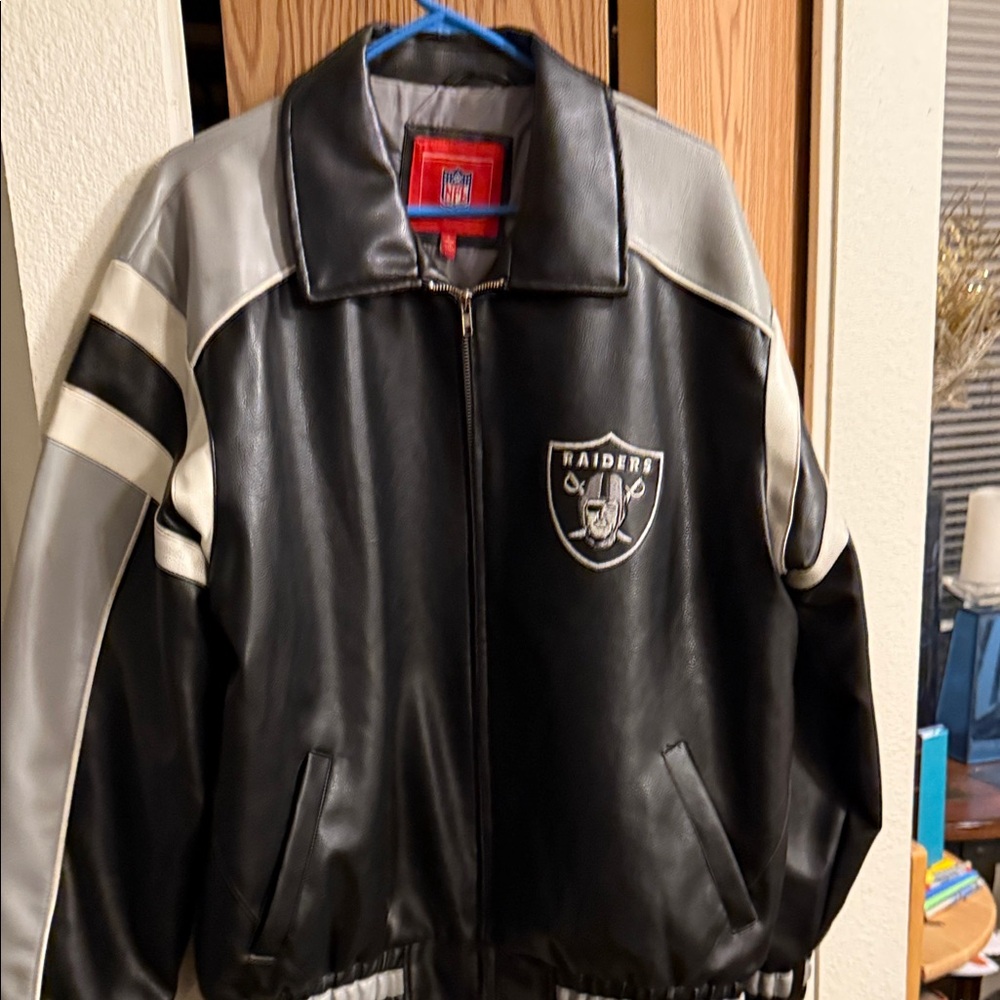 NFL Raiders Black and Gray Varsity Jacket